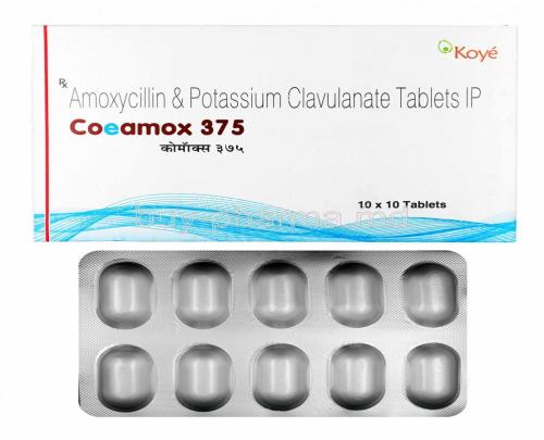 Coeamox, Amoxycillin 250mg and Clavulanic Acid box and tablets