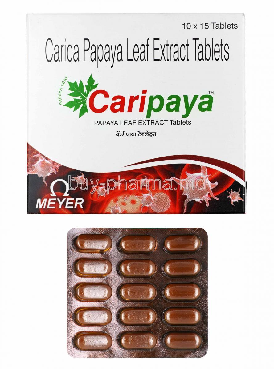 Caripaya, Carica Papaya Leaf box and tablets