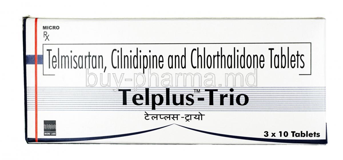 Telplus-Trio, Telmisartan 40mg / Cilnidipine 10mg / Chlorthalidone 12.5mg, Tablet, Box