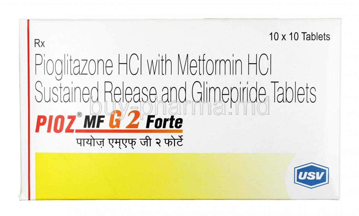 Pioz MF G, Glimepiride 2mg / Metformin 500mg / Pioglitazone 15mg, Tablet SR, Box