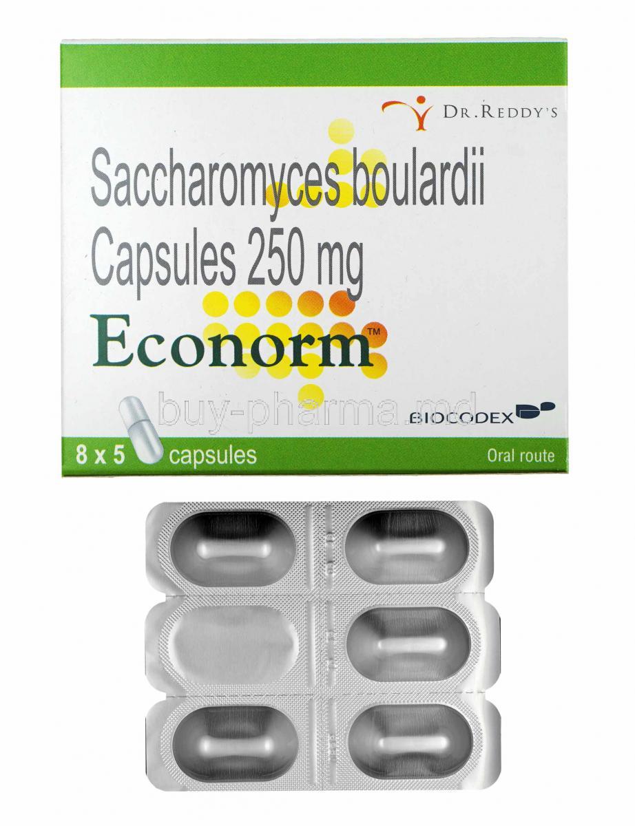 Econorm, Lyophilized Saccharomyces Boulardii box and capsules