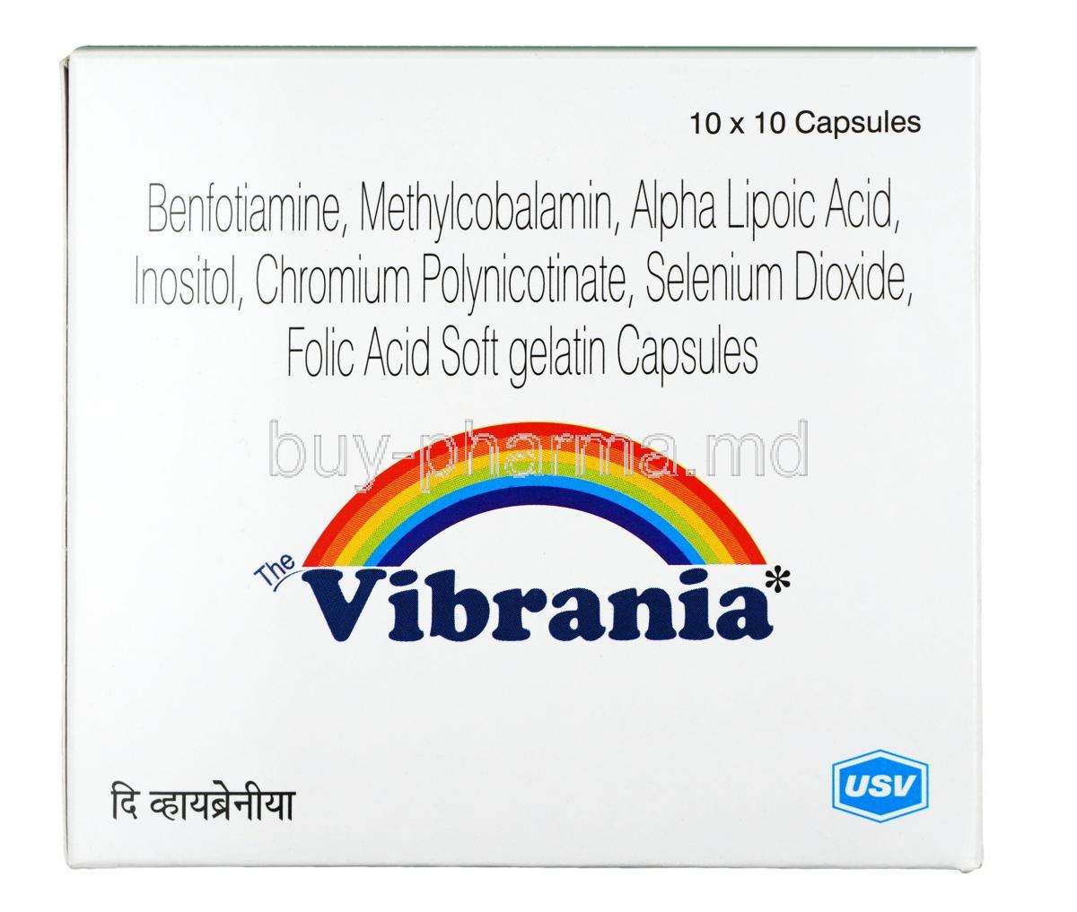 Vibrania, Benfotiamine / Mecobalamin / Alpha-Lipoic Acid / Pyridoxine / Folic acid / Chromium / Inositol, Capsule(Soft Gelatin Capsule), Box