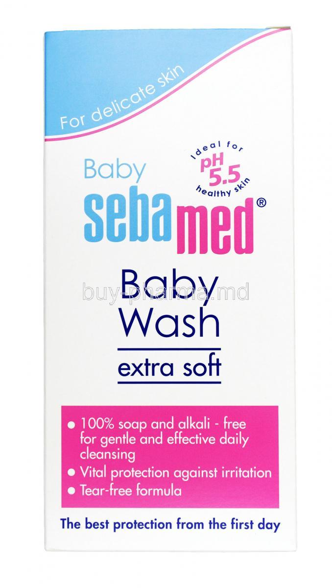 Sebamed Baby Wash Extra Soft, Sugar based mild cleanser, Liquid 50ml, Box