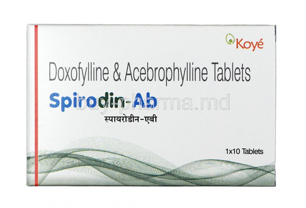 Spirodin-AB, Doxofylline 400mg / Acebrophylline 100mg, Tablet, Box