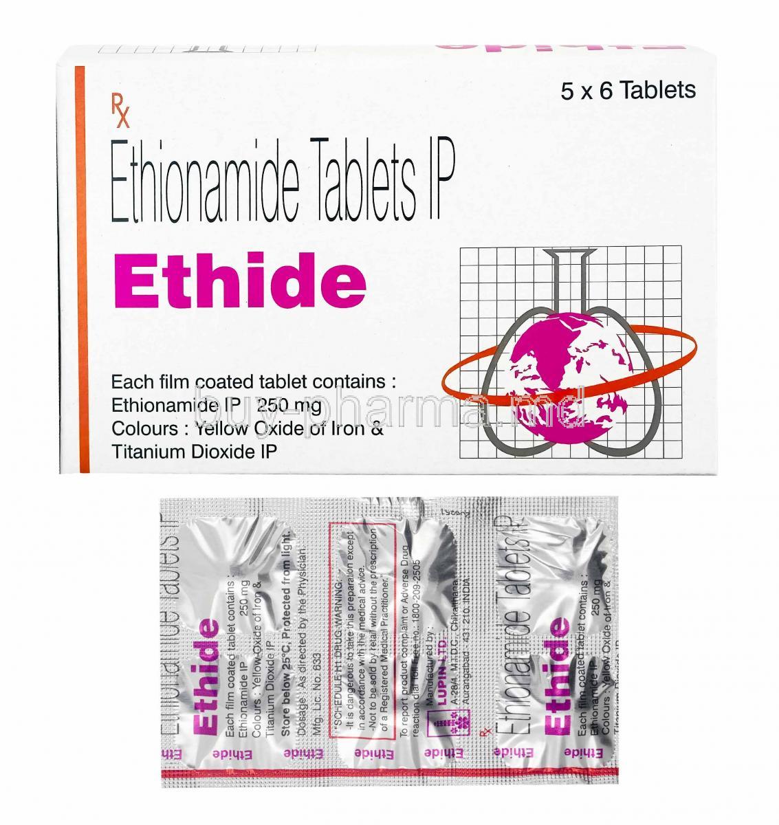 Ethide, Ethionamide box and tablets