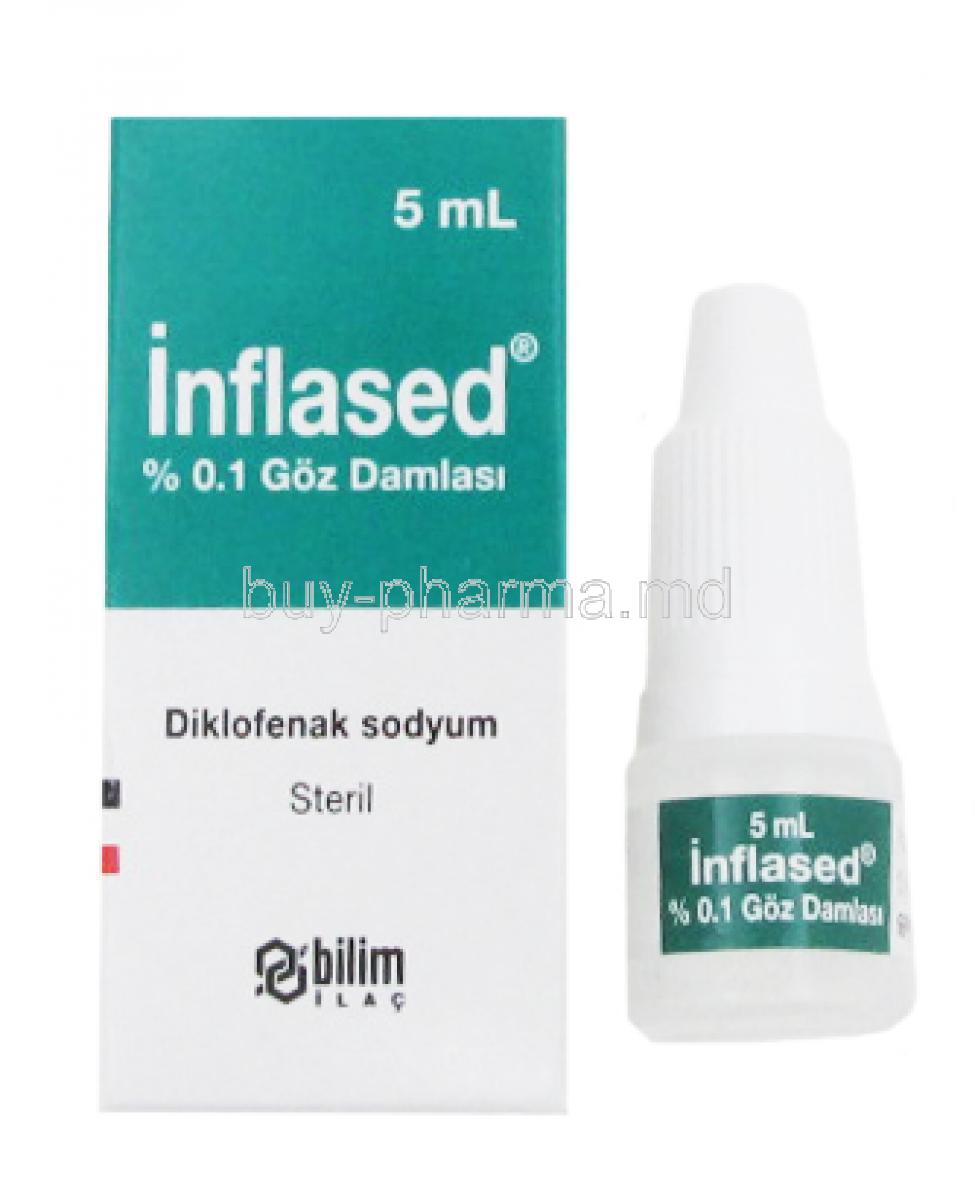 Inflased, Diclofenac Sodium Eye Drop,  5ml 0.1%, Bilim Pharma, box and bottle