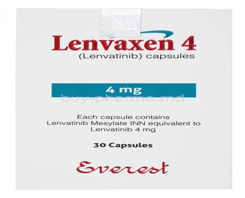 Lenvaxen, Lenvatinib 4mg 30 caps, Everest, box front presentation
