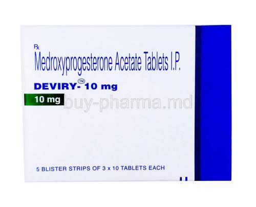 Deviry, Medroxyprogesterone 10 mg, Torrent Pharma, Box front view