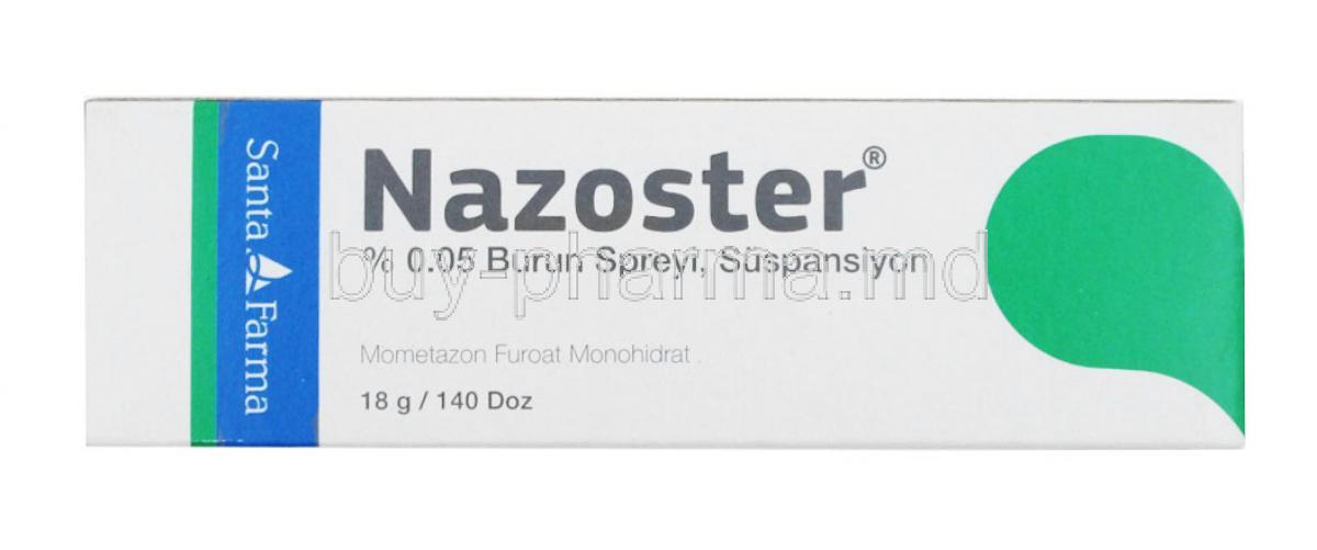 Nazoster nasal spray, Mometasone 50mcg box front