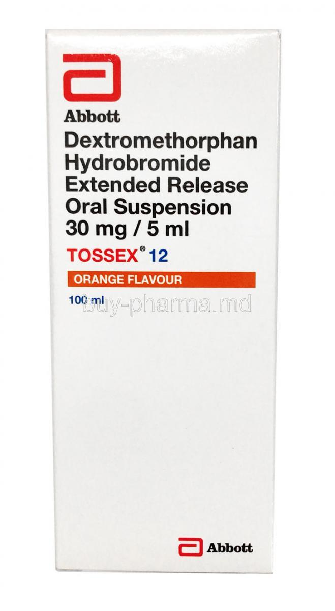 Tossex Oral Suspension Orange, Dextromethorphan Hydrobromide box