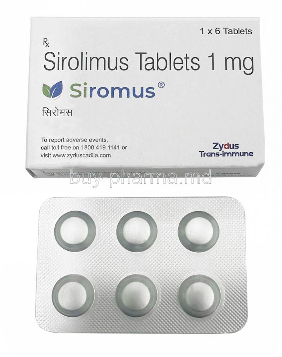 Siromus, Sirolimus(Rapamycin) 1mg, Zydus Cadila,Box, Blisterpack