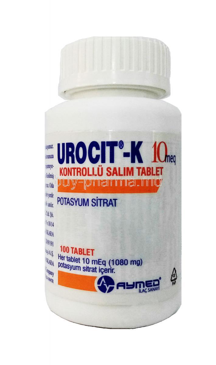Urocit-K, Potassium Citrate, 1,080mg 100 tabs, Bottle front view