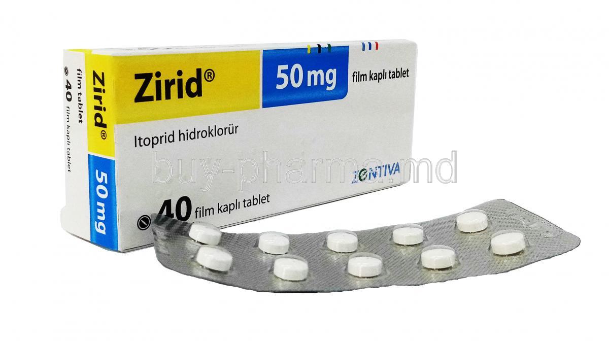 Zirid,  Itoprid Hydrochloride, 50 mg, 40tabs, Box, Sheet