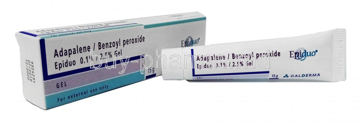 Epiduo Gel, Adapalene 0.1%/ Benzoyl Peroxide 2.5%, 15g, Box, Tube