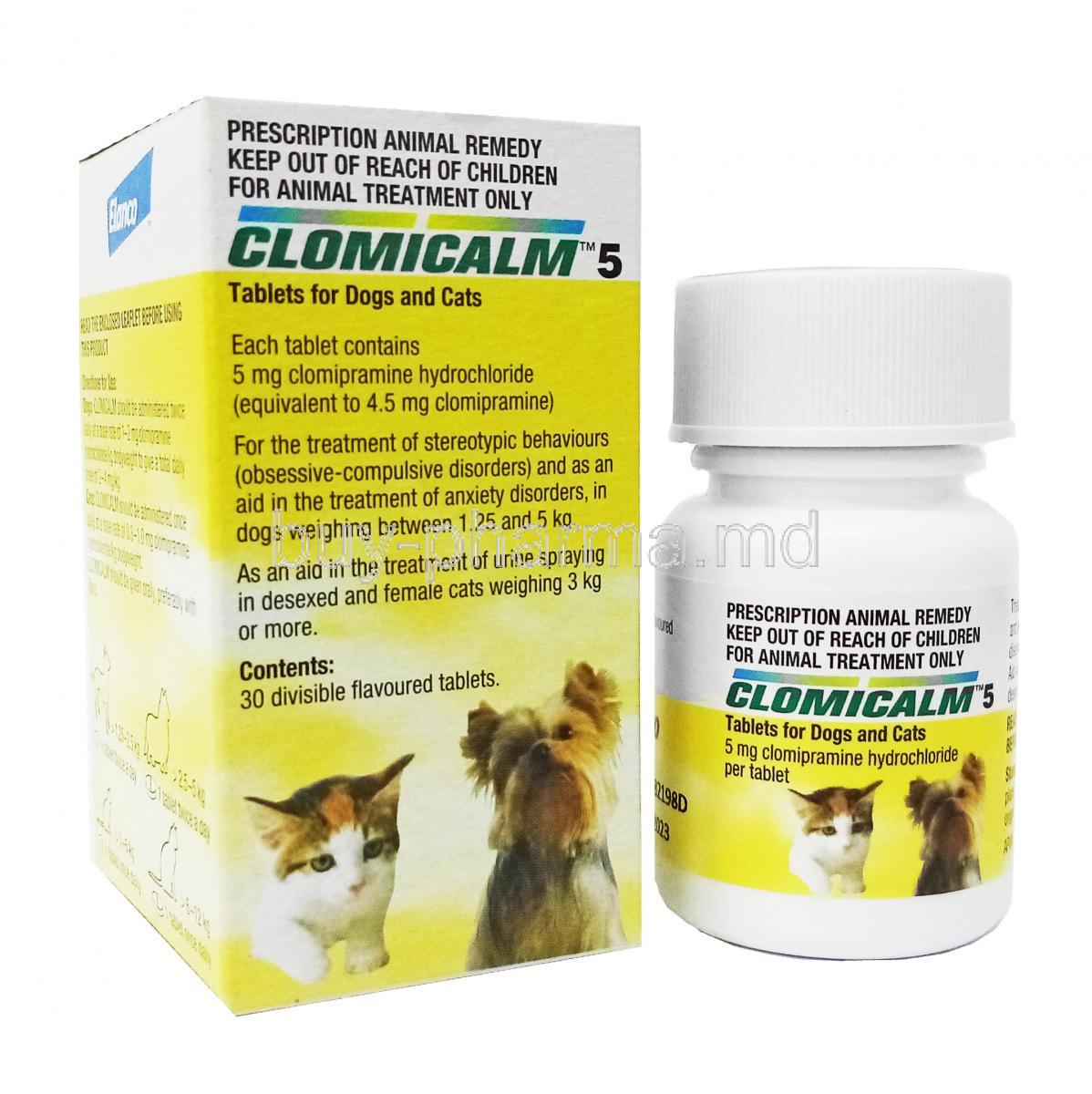 CLOMICALM (GB) 5mg 30 Tab box and tablet bottle