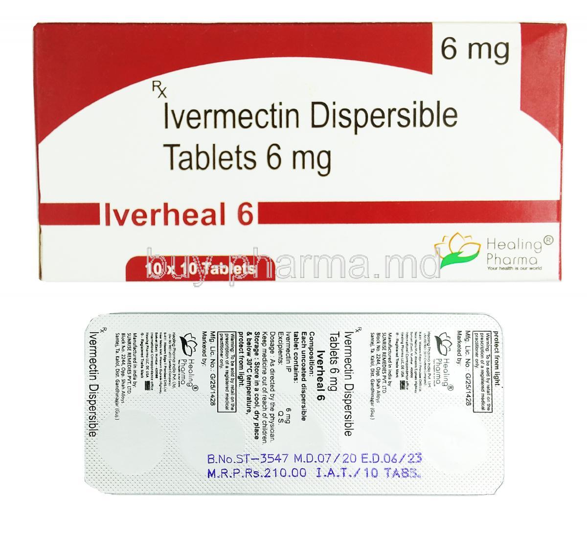 Iverheal, Ivermectin 6 mg Tablet, box, sheet