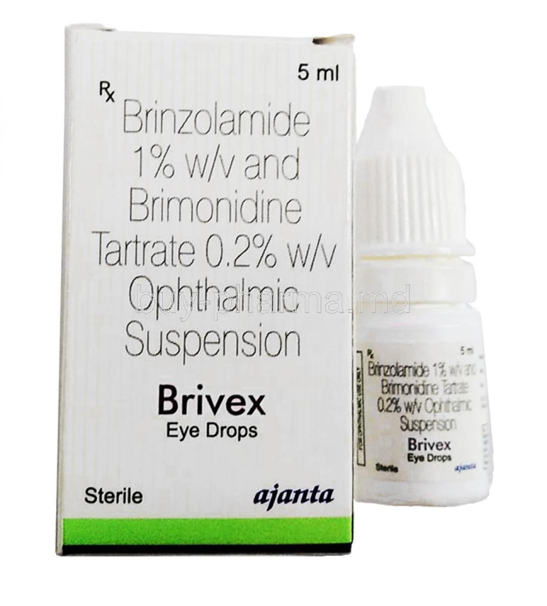 Brivex Eye Drop, Brinzolamide 1%, Brimonidine 0.2%, box, bottle