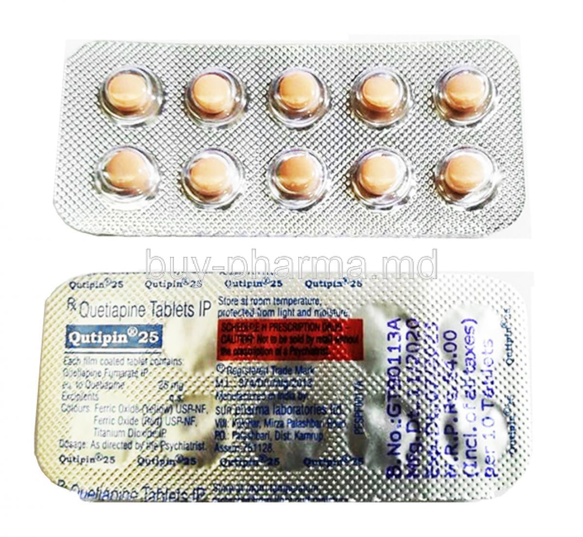 Qutipin, Quetiapine 25mg tablets, sheet front and back information