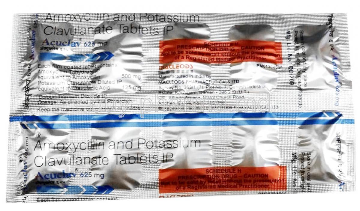 Acuclav,Amoxycillin 500mg / Clavulanic Acid 125mg, Macleods Pharmaceuticals, Sheet information