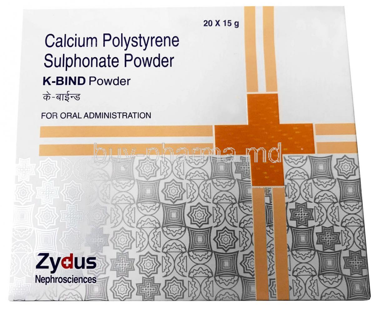 K-Bind Powder, Calcium Polystyrene Sulphonate 15g,Zydus Cadila, Box
