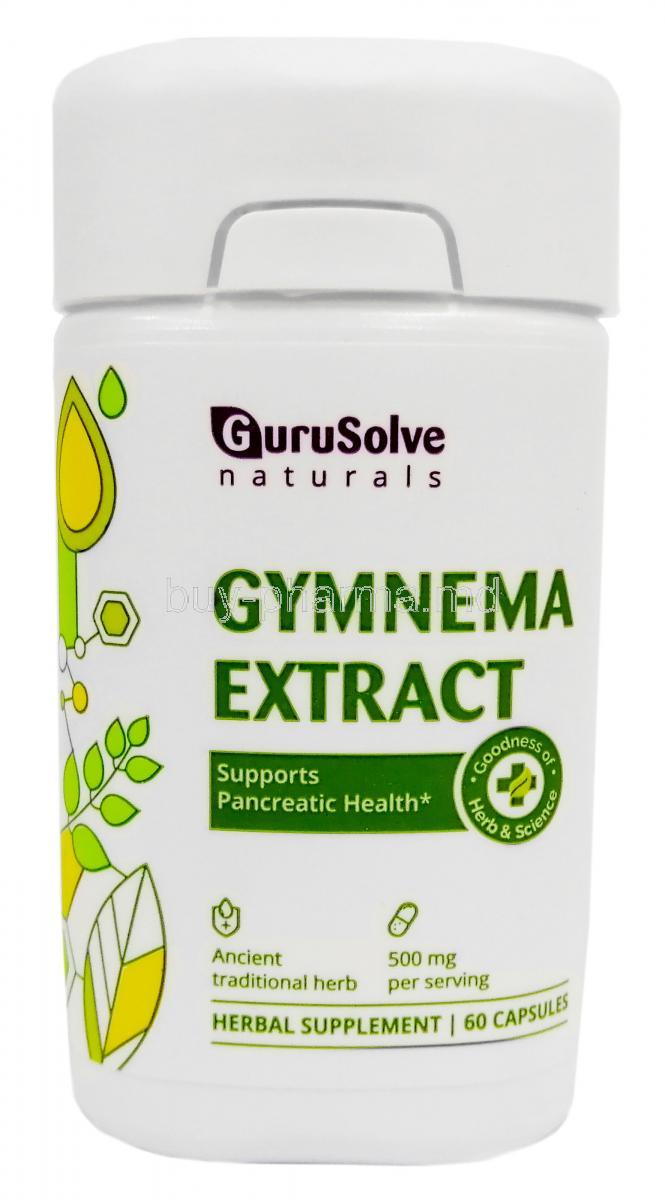 Gymnema Extract, 500mg, 60caps,Gurusolve Naturals Inc., Bottle