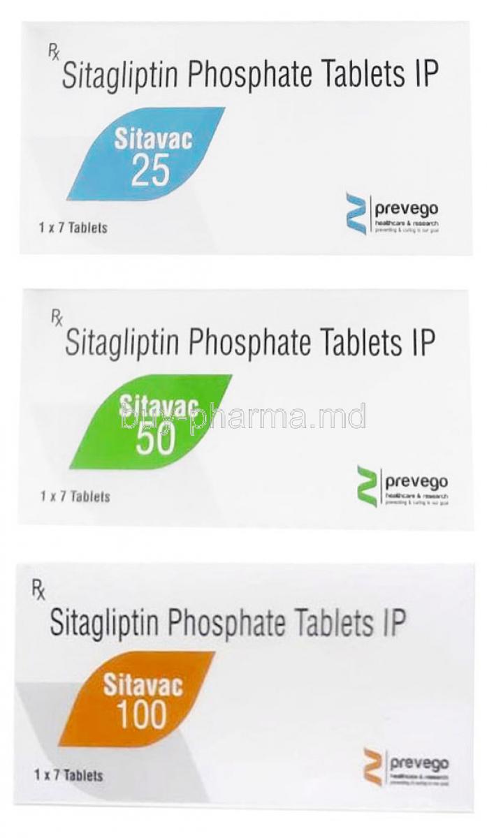 Sitavac, Sitagliptin, 7 Tablets, Prevego Healthcare, Box