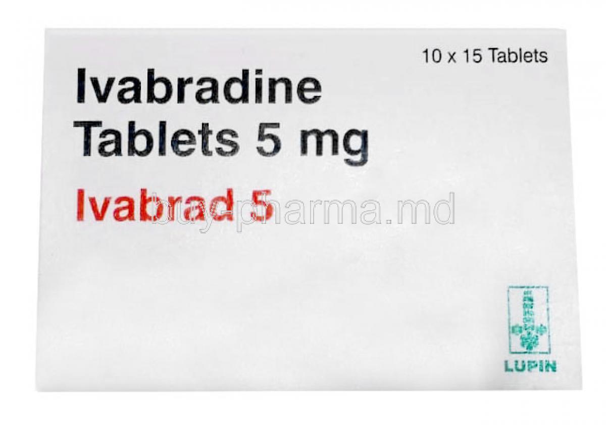 Ivabrad, Ivabradine 5 mg, Lupin, Box front view