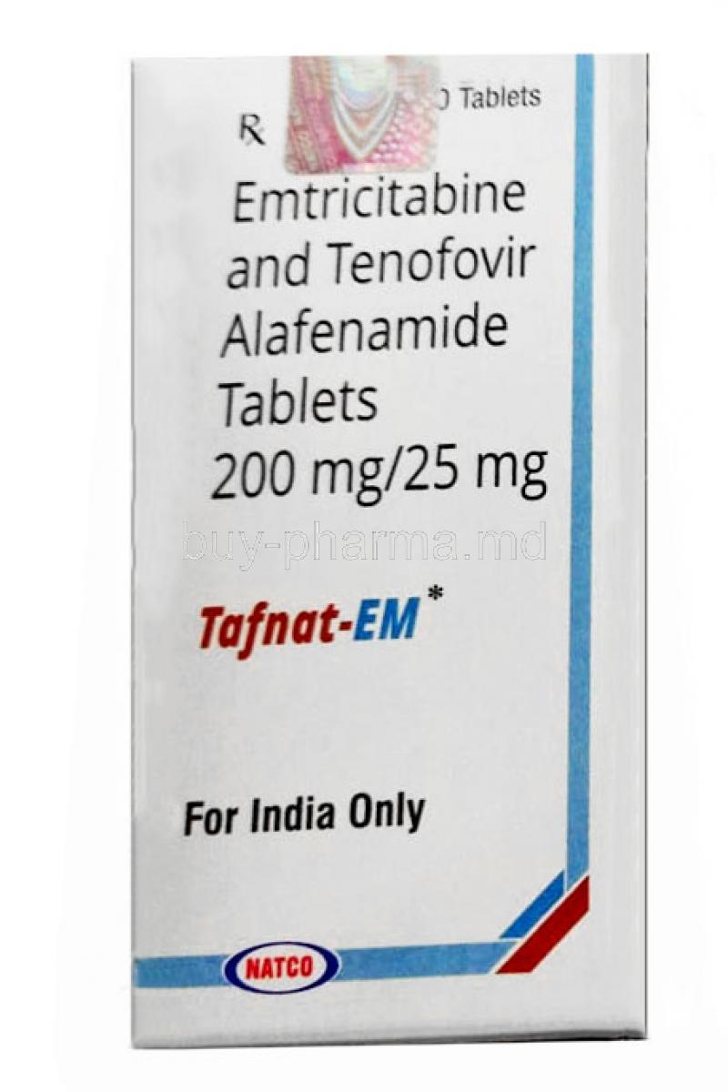 Tafnat EM, Tenofovir 25 mg/ Emtricitabine 200 mg, Narco, Box front view