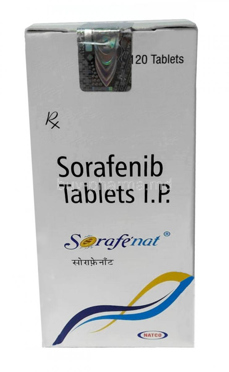 Sorafenat, Sorafenib 200mg, 120tablets, Natco Pharma, Box front view