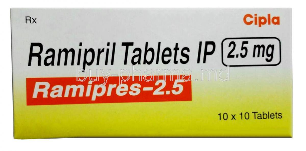 Ramipres 2.5, Ramipril 2.5 mg, Cipla, Box front view