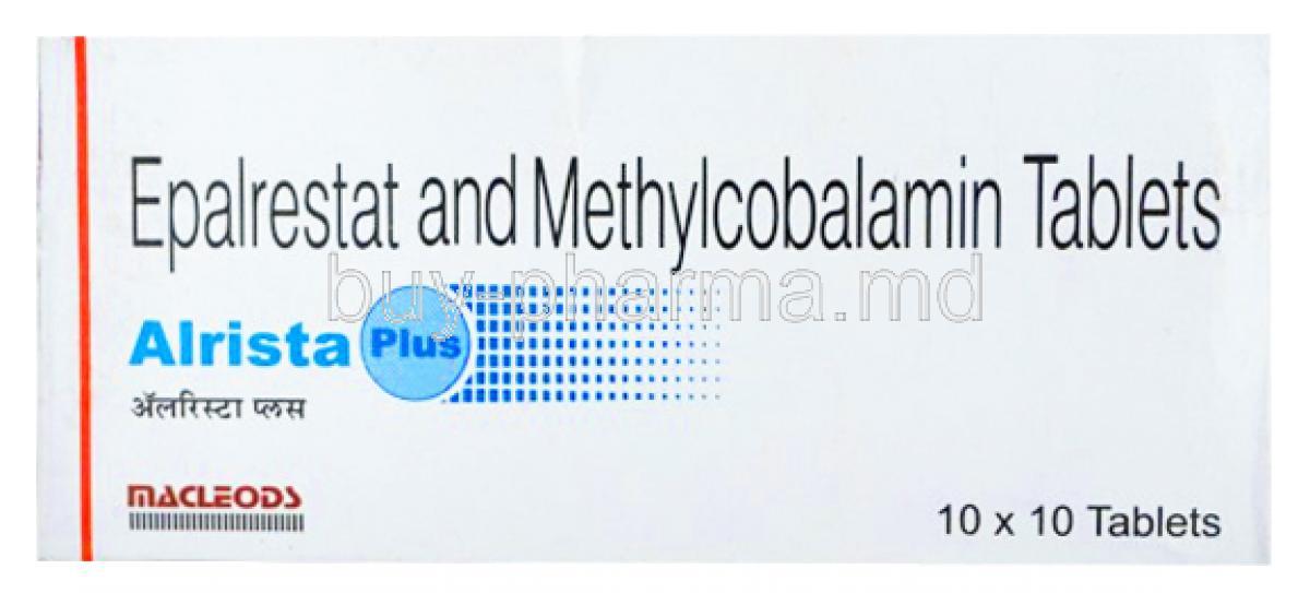 Alrista Plus, Epalrestat 150mg/ Methylcobalamin 1500mcg, Macleods Pharmaceuticals Pvt Ltd, box front presentation