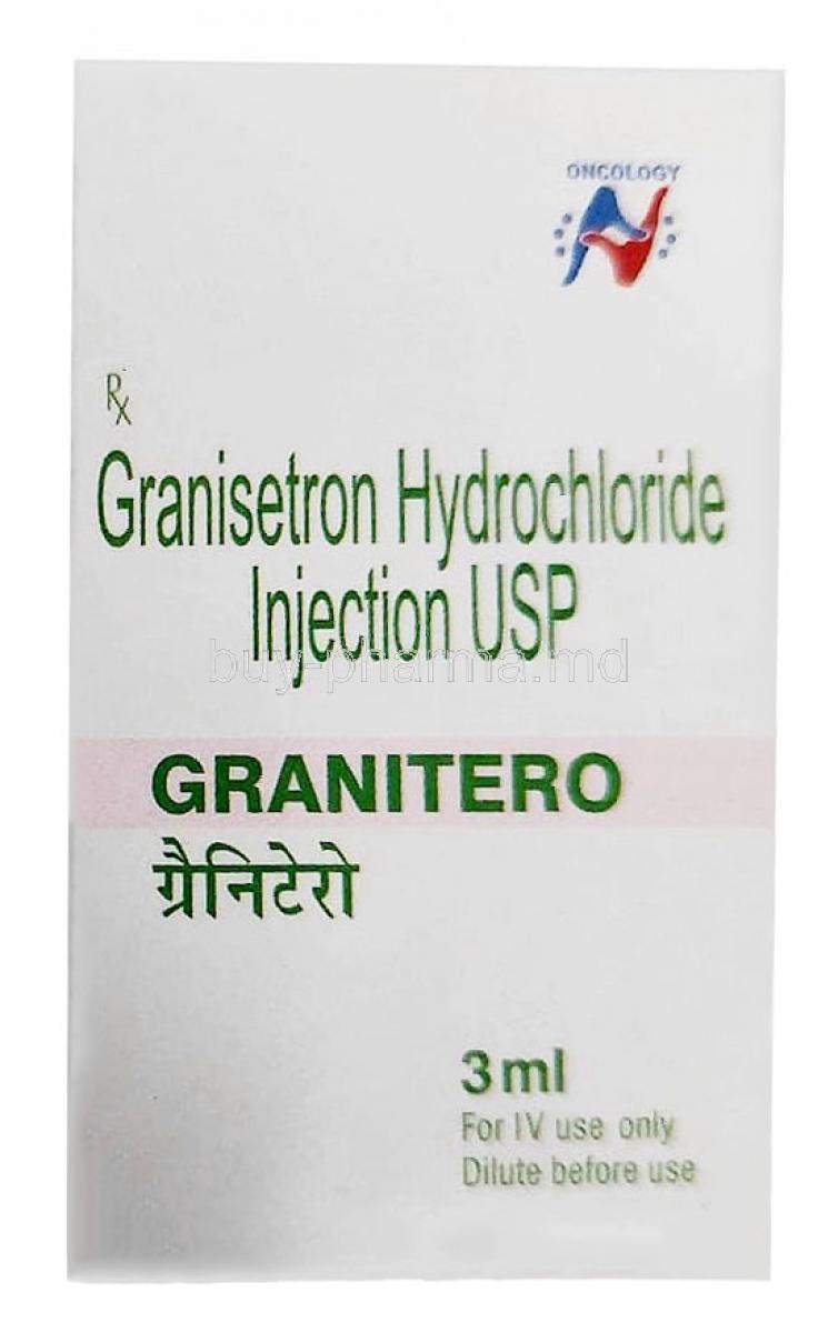 Granitero Injection, Granisetron 3mg, Injection 3mL, Hetero Healthcare, Box front view