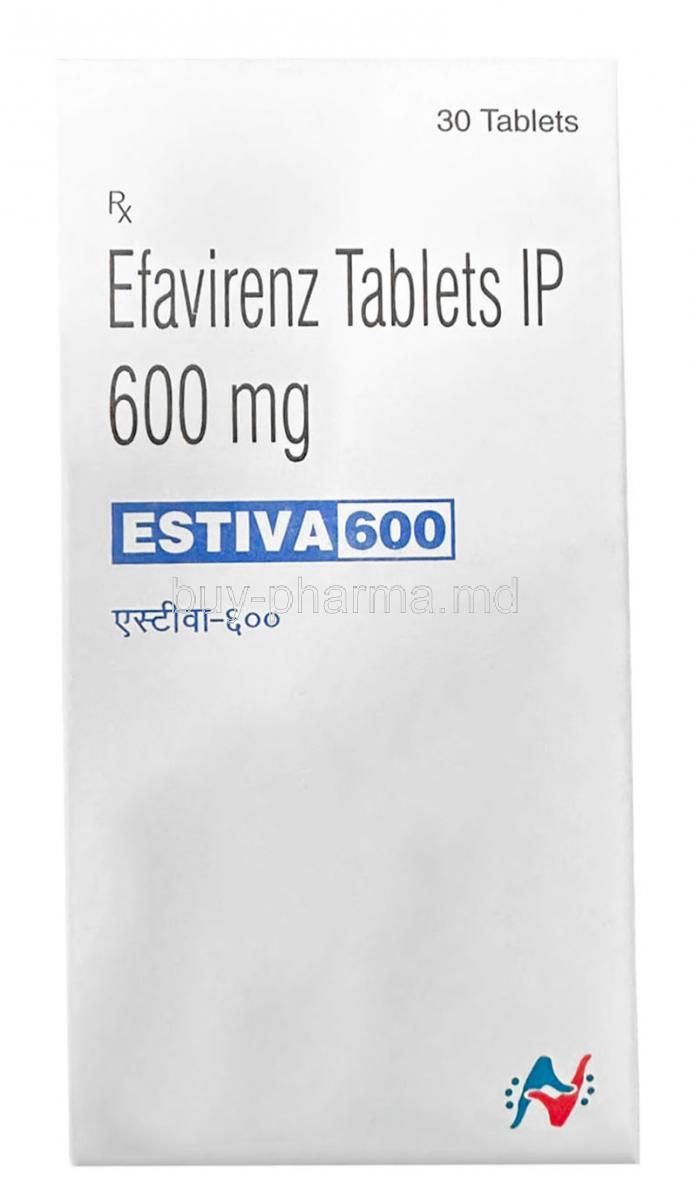 Estiva, Efavirenz 600mg, 30tablets, Hetero Healthcare Ltd, Box front view