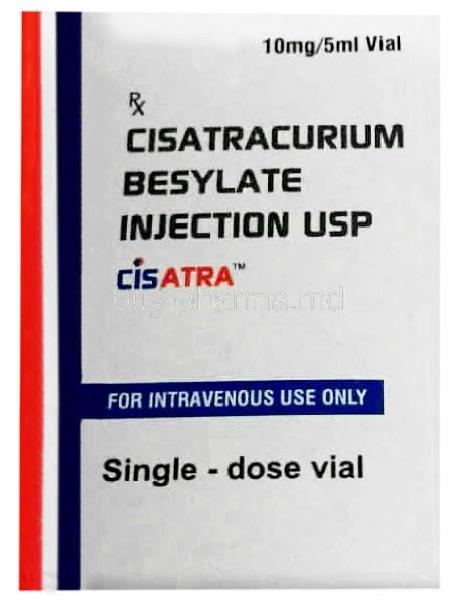 Cisatra Injection, Cisatracurium 10mg, Injection Vial 5mL, Box front view