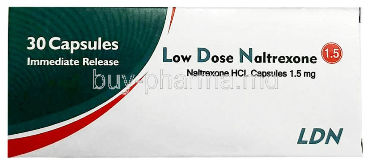 Low dose Naltrexone (LDN), Naltrexone 1.5 mg, Healing pharma, Box front view
