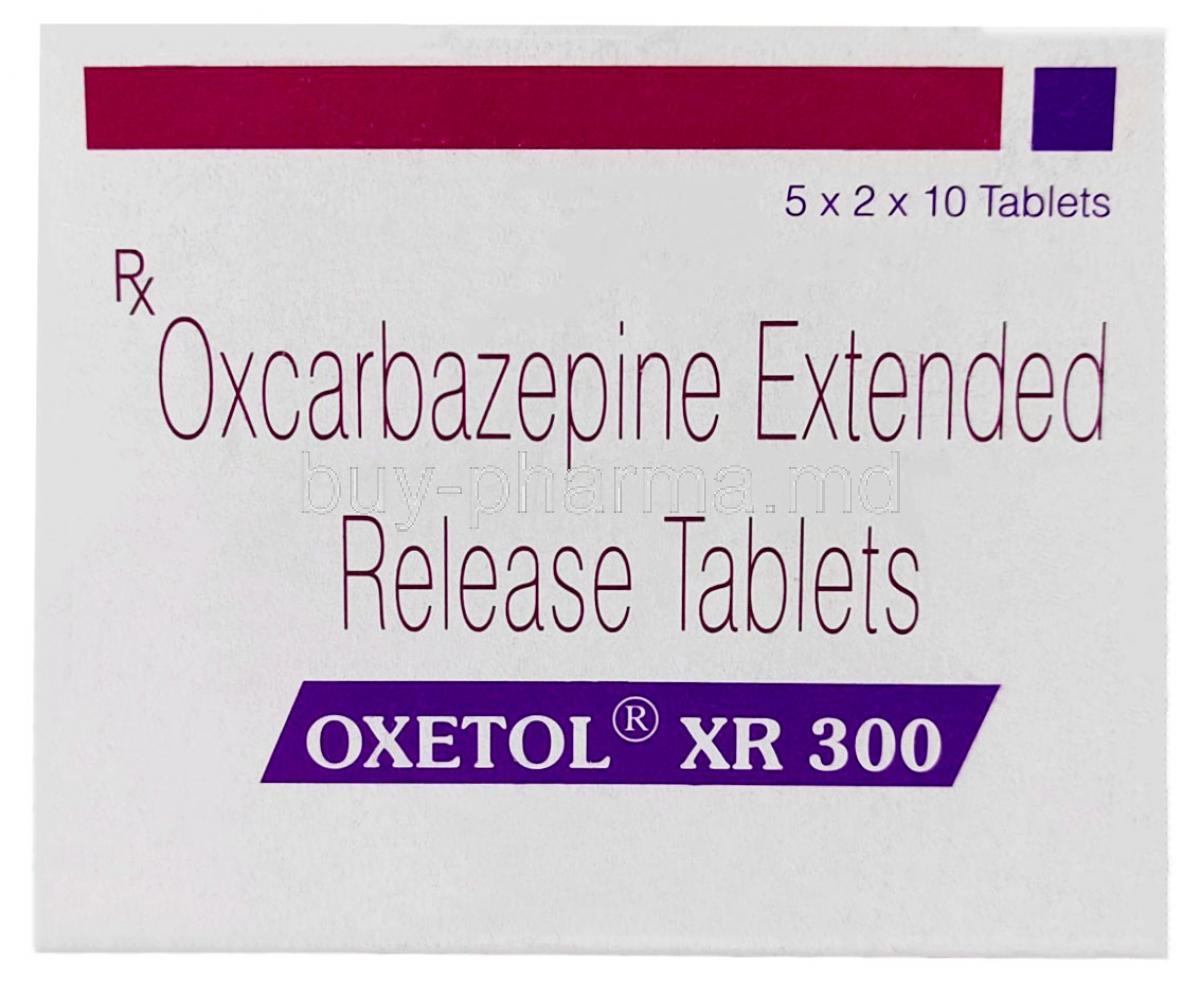 Oxetol XR 300, Oxcarbazepine 300 mg, Sun Pharmaceutical Industries Ltd, Box front view