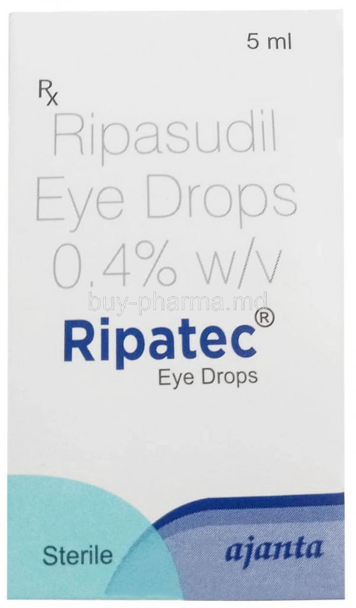 Ripatec Eye Drop, Ripasudil 0.4% w/v, Eye drop 5mL, Ajanta Pharma Ltd, Box front view