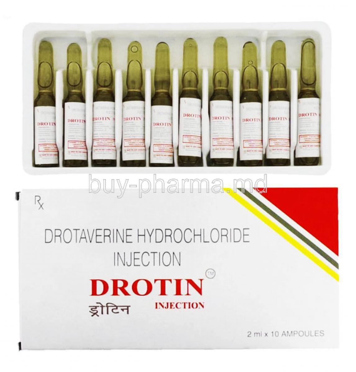 Drotin Injection, Drotaverine box and ampoules