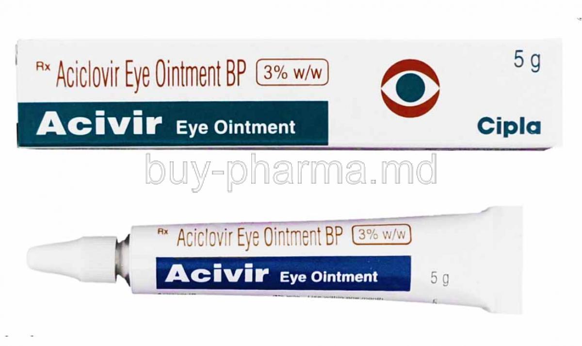 Acivir Eye Ointment, Acyclovir box and tube