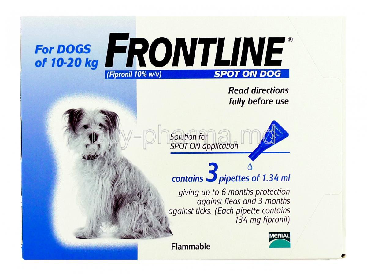 Frontline for Dog Spot On  Fipronil 10% 1.34ml for medium Dog (10-20 kg) 3 pipette