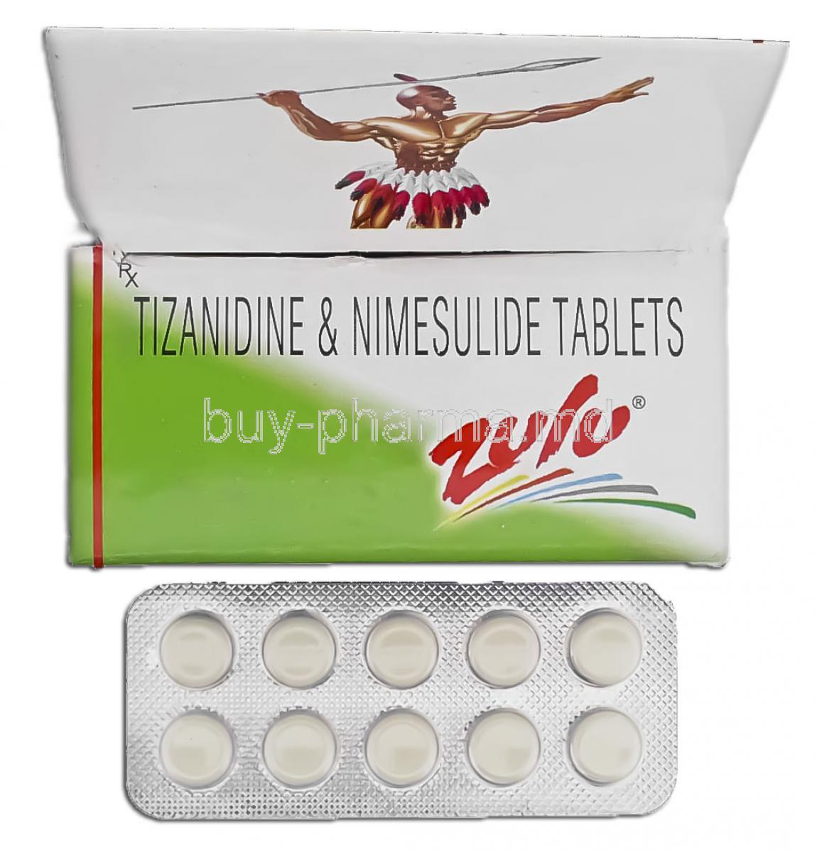Zulu, Nimesulide/ Tizanidine 100 Mg/ 2 Mg Tablet (Unichem)