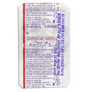 Amaryl,  Glimepiride 3 Mg Tablet (Aventis) Blister Pack