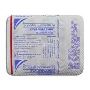 Cyclospasmol, Cyclandelate 200 mg packaging