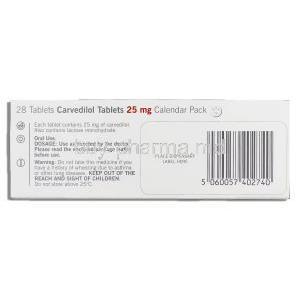 Carvedilol  25 mg box information