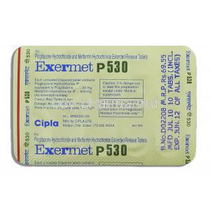 Exermet P530, Pioglitazone 30 mg/ XR Metformin 500 mg  packaging