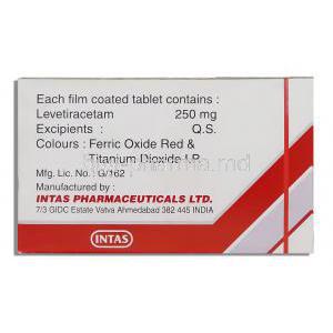 Levera, Generic Keppra, Levetiracetam 250 mg composition