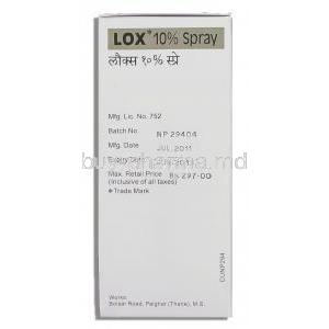 Lox, Lidocaine 10% Spray manufacturing information