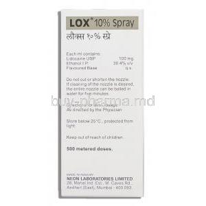 Lox, Lidocaine 10% Spray Neon Laboratories
