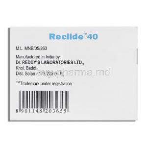 Reclide, Generic  Diamocron, Gliclazide 40 mg Dr Reddys
