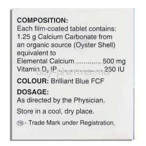 Shelcal, Calcium / Vitamin D3  box composition